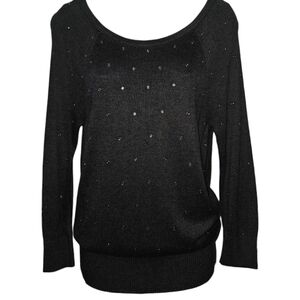 WHBM Gem Embellished Crew Neck Knit Long Sleeve Top
